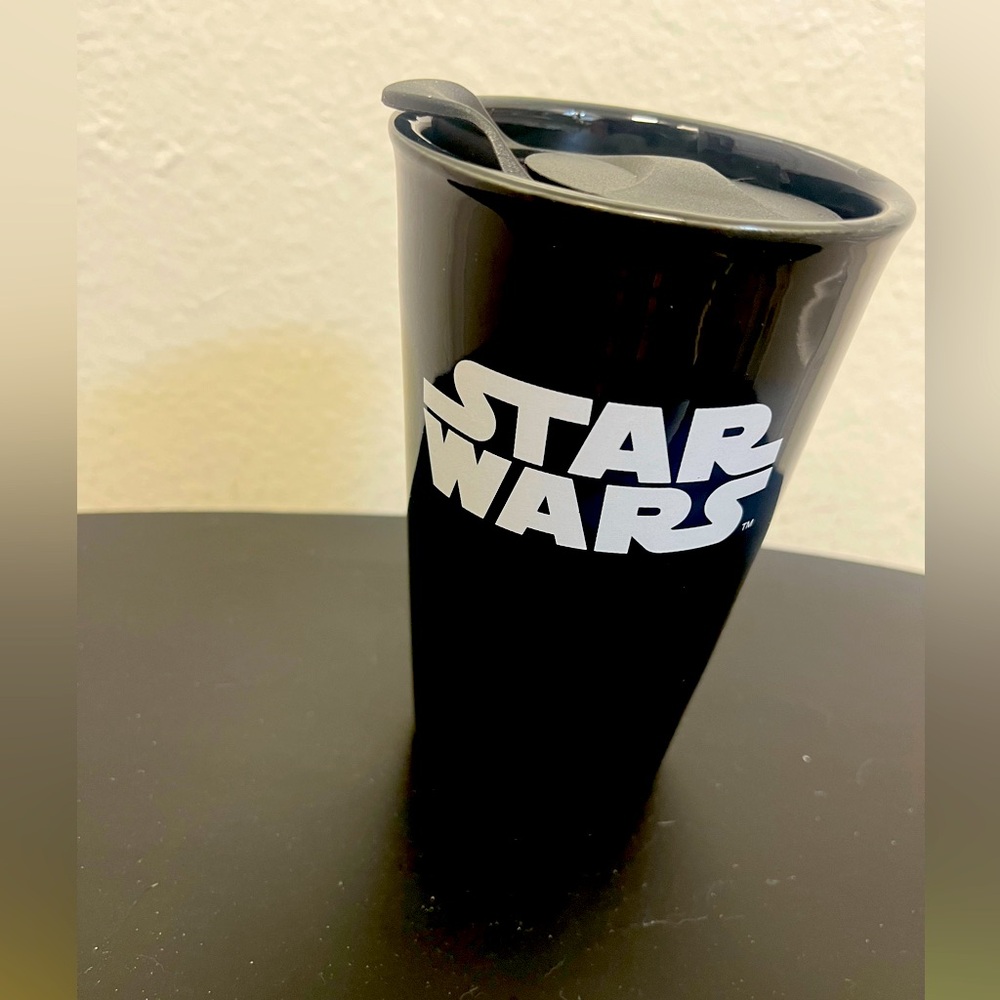 Disney Star Wars Logo w/ BB-8 Black Ceramic Travel Mug w/ Sliding Lid